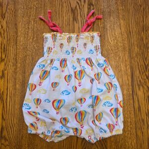 Burts Bees Baby Hot Air‎ Balloon Smocked Romper Bubble Shorts 3-6 Month Rainbow
